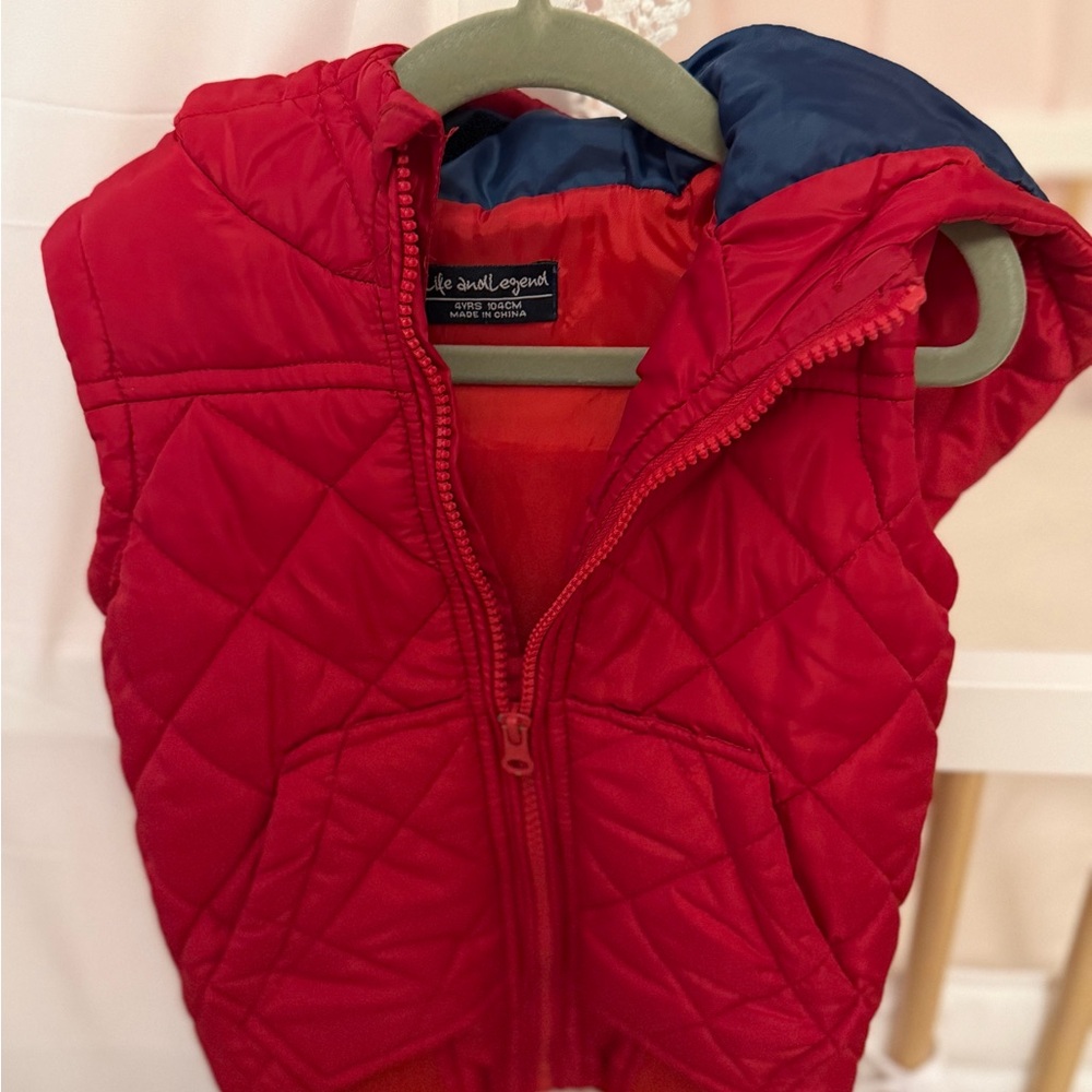 Red Quilted Vest with Hood